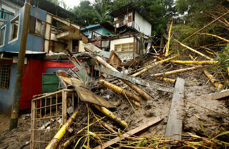 Houses damaged by a mudslide are seen during heavy rains of Tropical Storm Nate that affects the country in San Jose, Costa Rica October 5, 2017. REUTERS/Juan Carlos Ulate