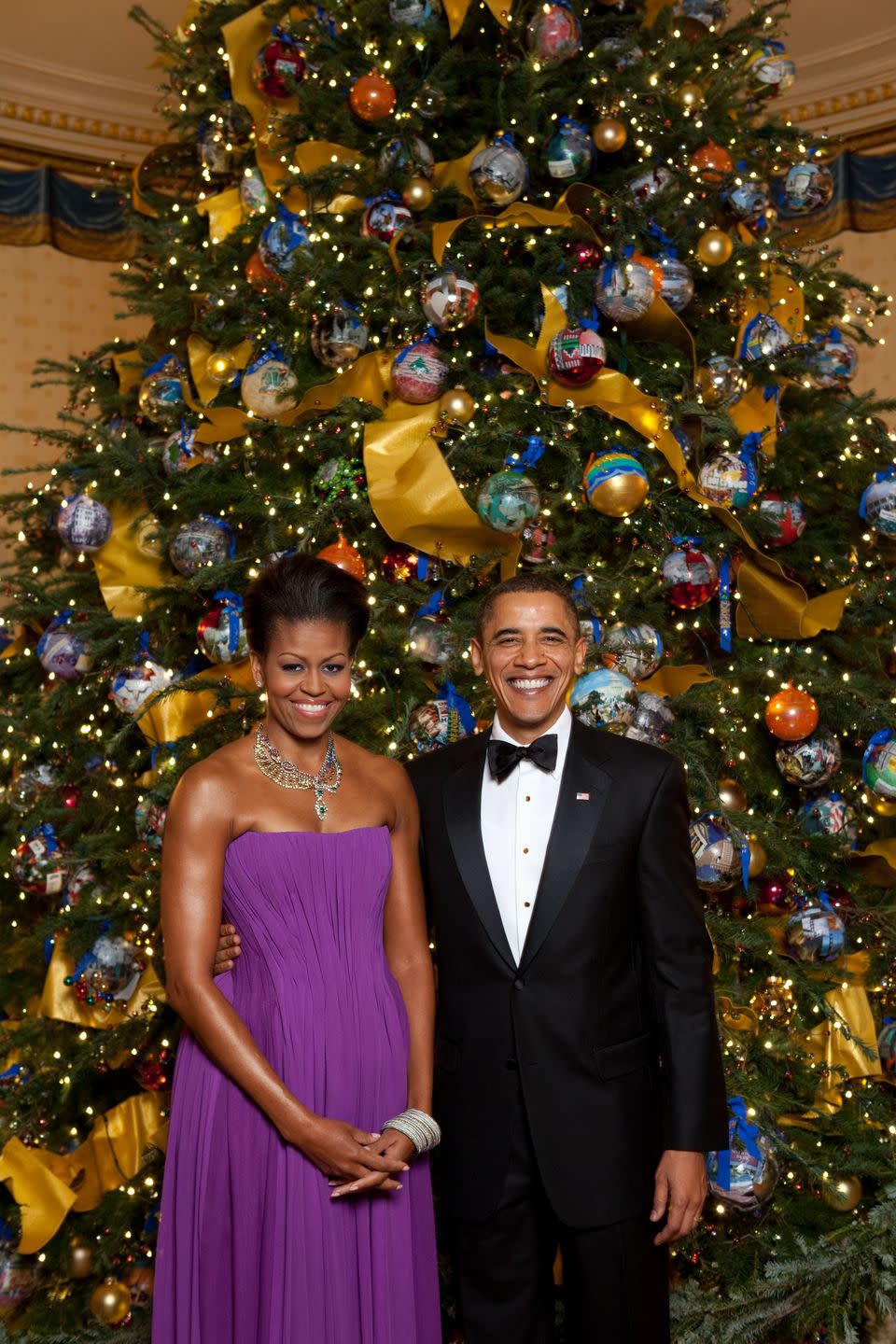 <p>Michelle Obama's first White House Christmas theme,"<a href="http://www.cnn.com/2009/US/12/03/white.house.christmas/" rel="nofollow noopener" target="_blank" data-ylk="slk:Reflect, Rejoice, and Renew" class="link ">Reflect, Rejoice, and Renew</a>," was environmentally conscious. Not only were the trees lit with LED lights, but six of the trees were replanted by the National Parks Service after being displayed. </p>