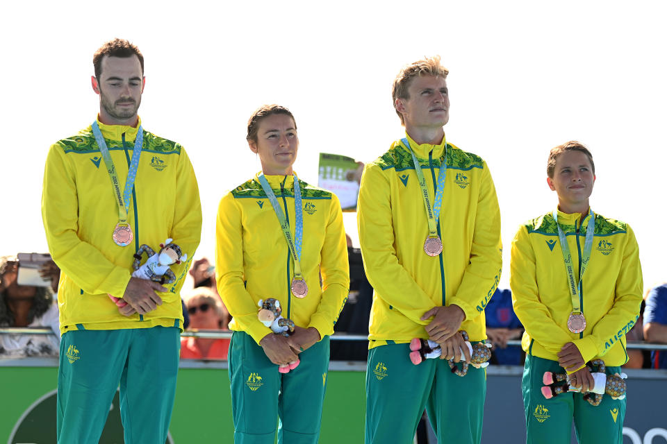 Jacob Birtwhistle, Natalie Van Coevorden, Matthew Hauser and Sophie Linn at the Commonwealth Games in 2022.