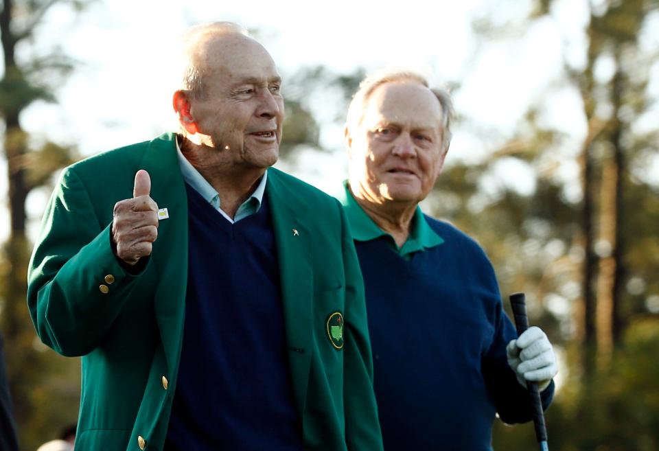 Four-time Masters champion Arnold Palmer, left, and six-time champ Jack Nicklaus served together as honorary starters from 2010 to 2015. Nicklaus, three-time champion Gary Player and two-time champ Tom Watson currently share the honor.