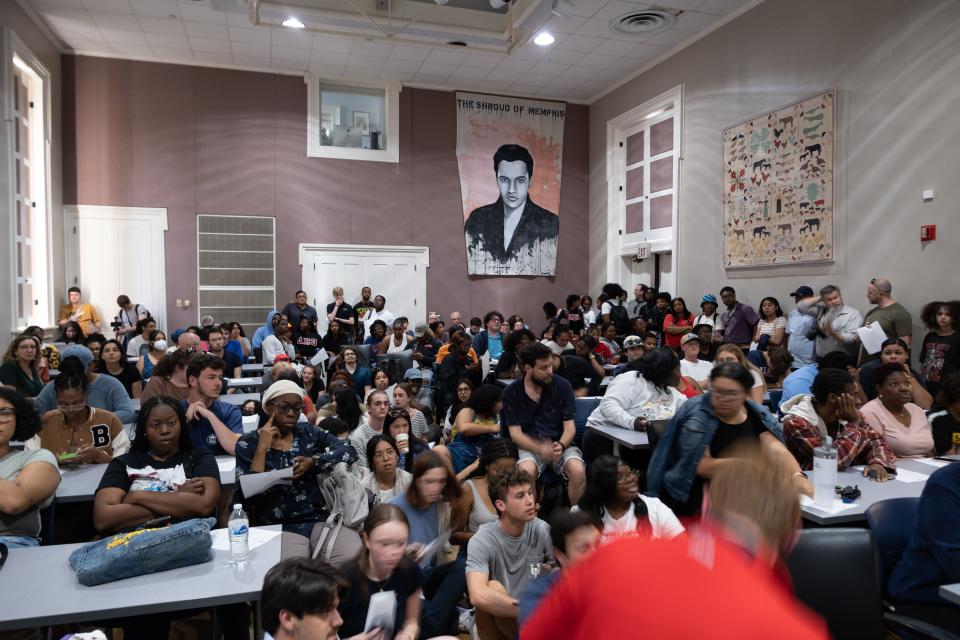 University of Mississippi students, faculty and Oxford community members gather at the Barnard Observatory on the Ole Miss campus on Monday for a town hall meeting organized by the university’s chapter of the NAACP. The meeting, later moved to the Gertrude C. Ford Student Union ballroom due to the large number of attendees, was in response to the Israel-Palestine protest on Thursday, May 2.