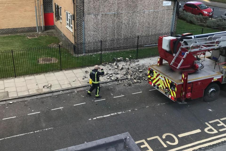 Fire engines rushed to the scene after the rubble fell on Gayhurst Road in Hackney
