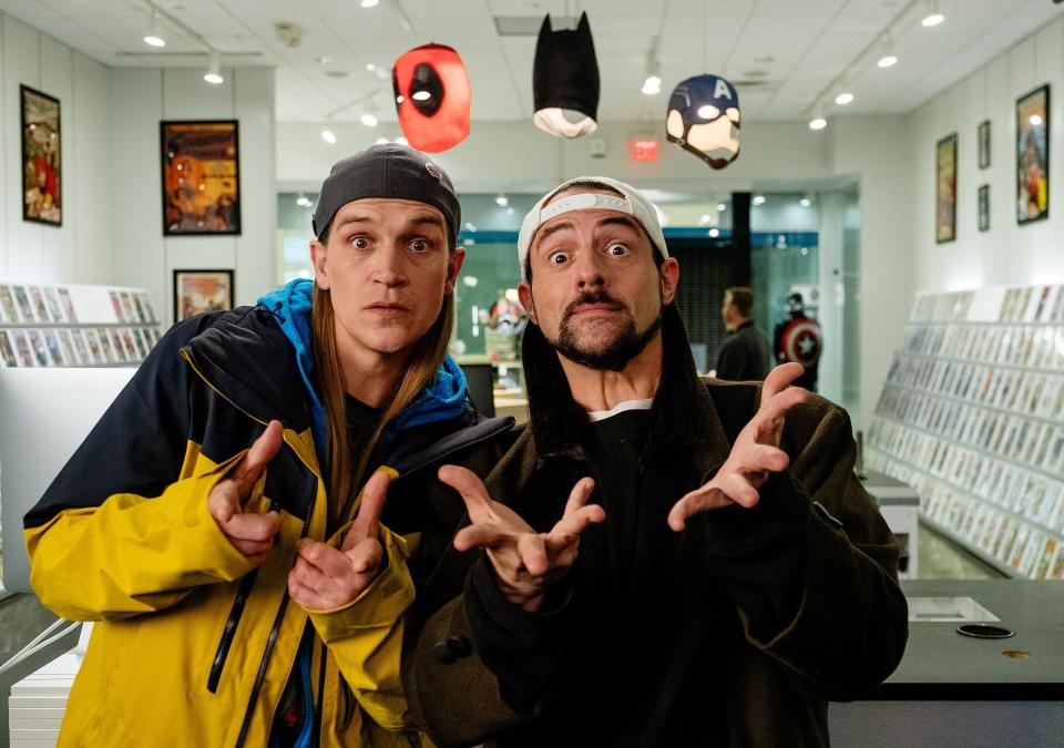 Jason Mewes and Kevin Smith (seen here in 2019's "Jay And Silent Bob Reboot) will be at Geek'd Con this weekend.