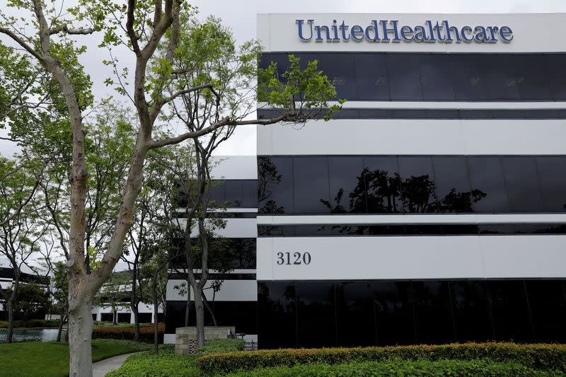 FILE PHOTO: The corporate logo of the UnitedHealth Group appears on the side of one of their office buildings in Santa Ana, California