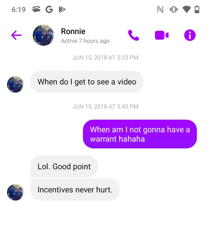 Facebook messages between Commonwealth's Attorney Ronny Goldy and a defendant.