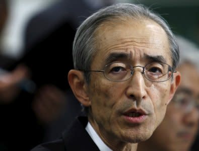 FILE PHOTO: Nobuyuki Hirano, president and group chief executive officer of Mitsubishi UFJ Financial Group Inc, speaks during a news conference at the Bank of Japan headquarters in Tokyo, Japan, November 13, 2015. REUTERS/Yuya Shino