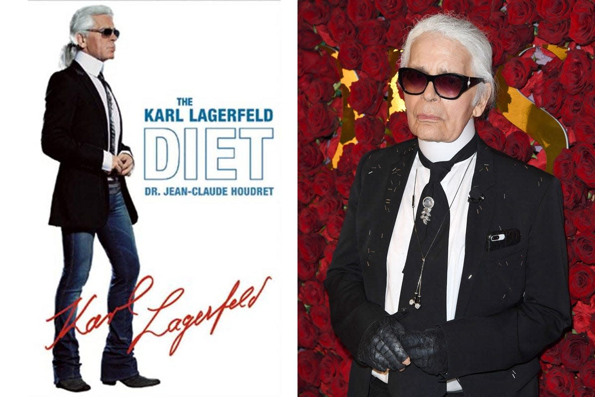 Karl Lagerfeld Diet book cover and picture of Karl Lagerfeld in sunglasses