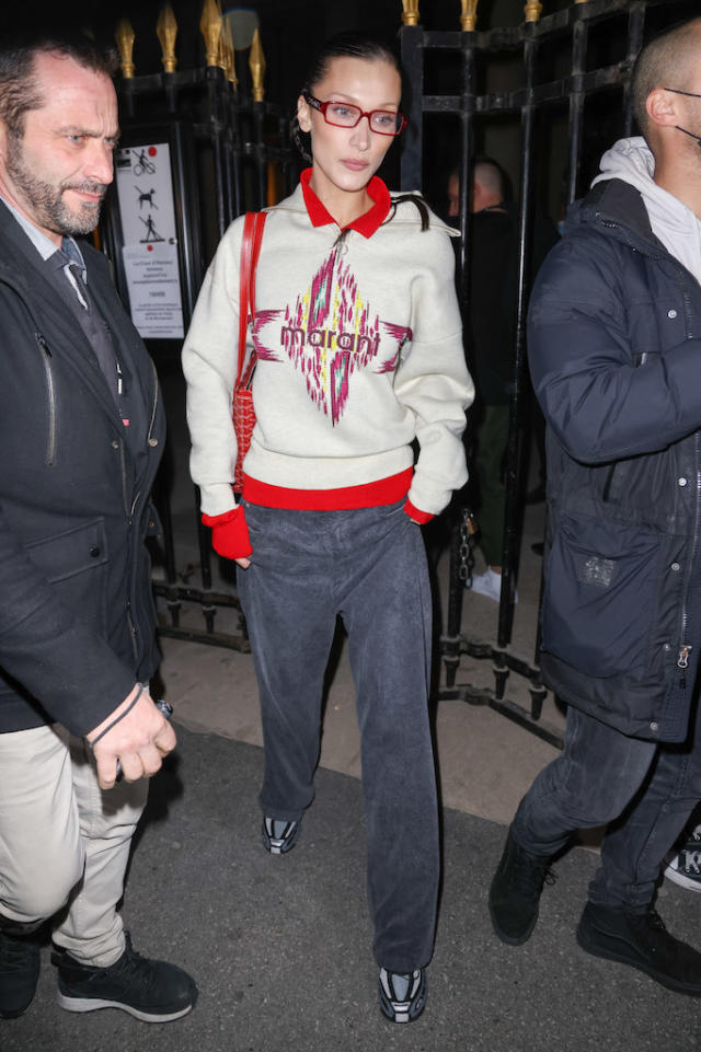 Bella Hadid Wore a Yellow Cardigan in Paris