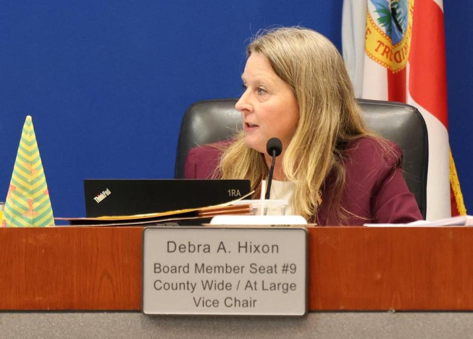 Broward School Board Vice Chair Debra Hixon said she wanted to hear more from the candidates applying for the superintendent’s job, Tuesday, May 9, 2023, in Fort Lauderdale, Florida.