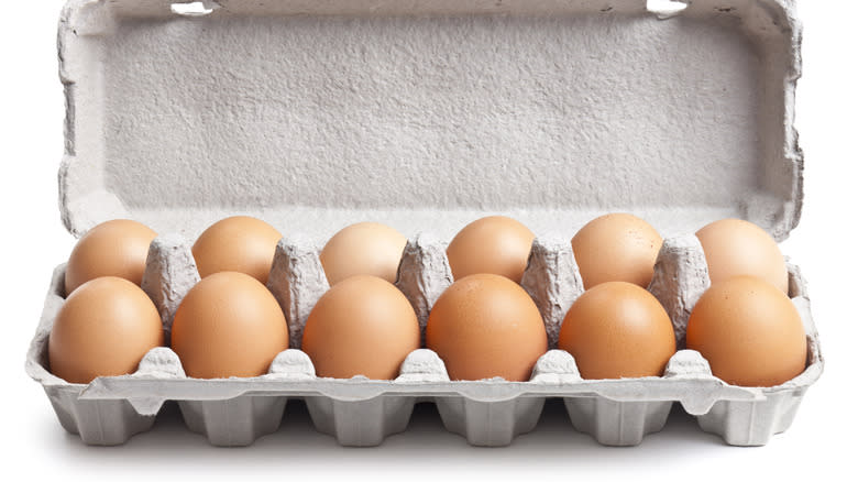 Carton of a dozen brown eggs