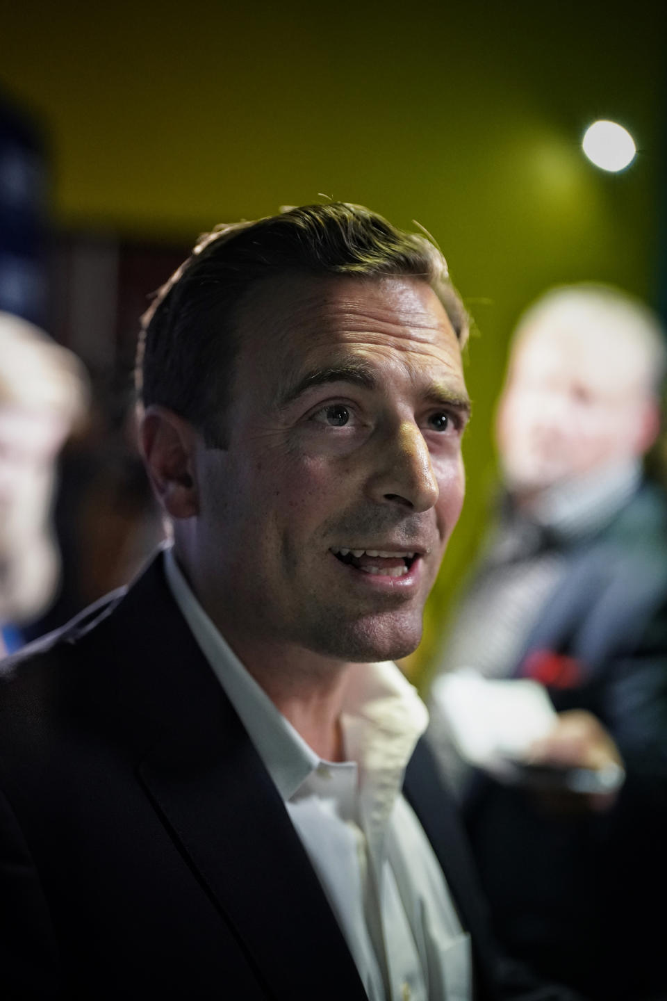 Republican Nevada Senate Candidate Adam Laxalt speaks to reporters during a school choice event in Henderson, Nev., on Oct. 20, 2022.                      (Frank Thorp V / NBC News)