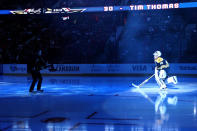 OTTAWA, ON - JANUARY 28: Tim Thomas #30 of the Boston Bruins and Team Chara gets introduced prior to the 2012 Molson Canadian NHL All-Star Skills Competition at Scotiabank Place on January 28, 2012 in Ottawa, Ontario, Canada. (Photo by Christian Petersen/Getty Images)