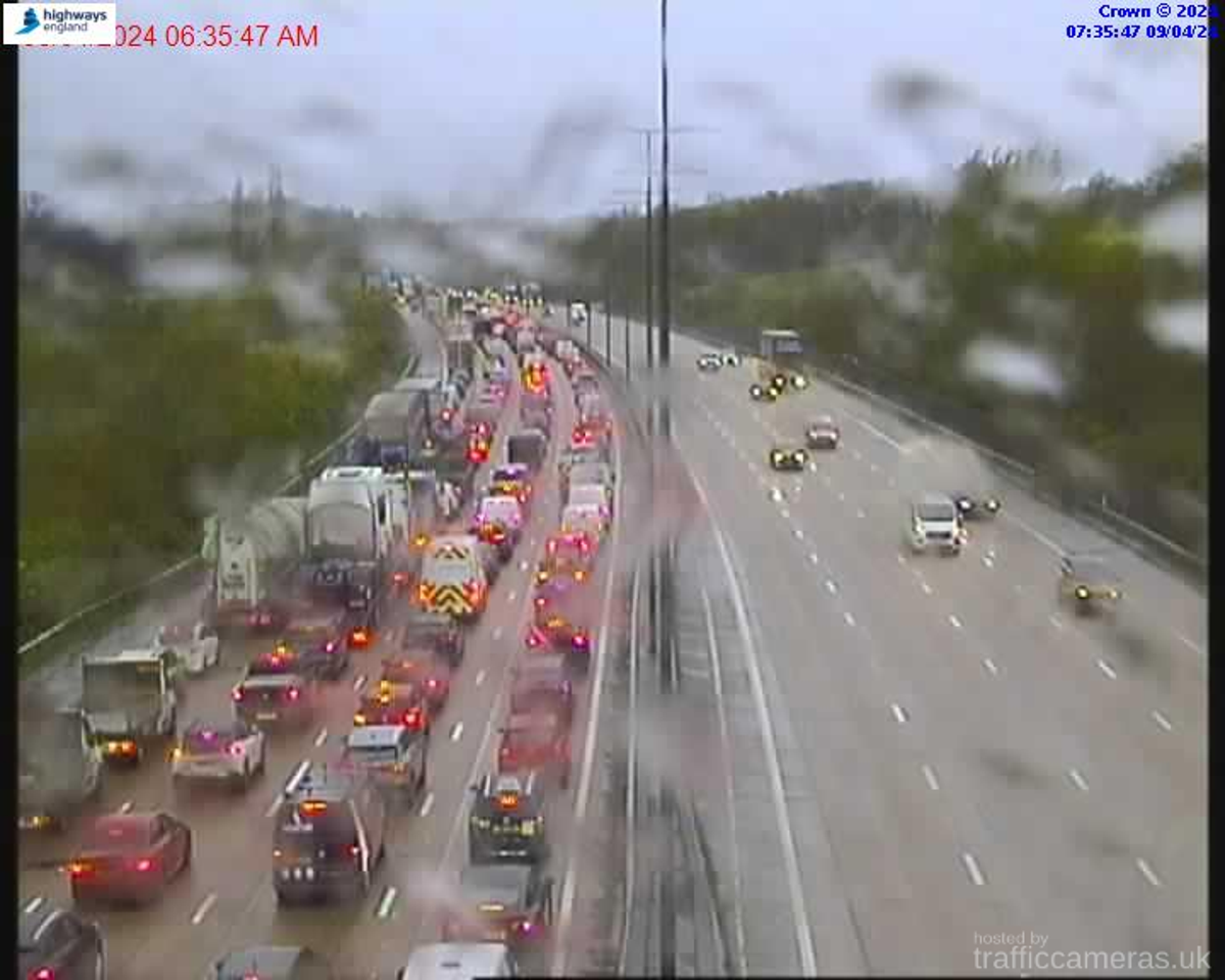 Long queues have built up already on the M25 following a crash (National Highways)