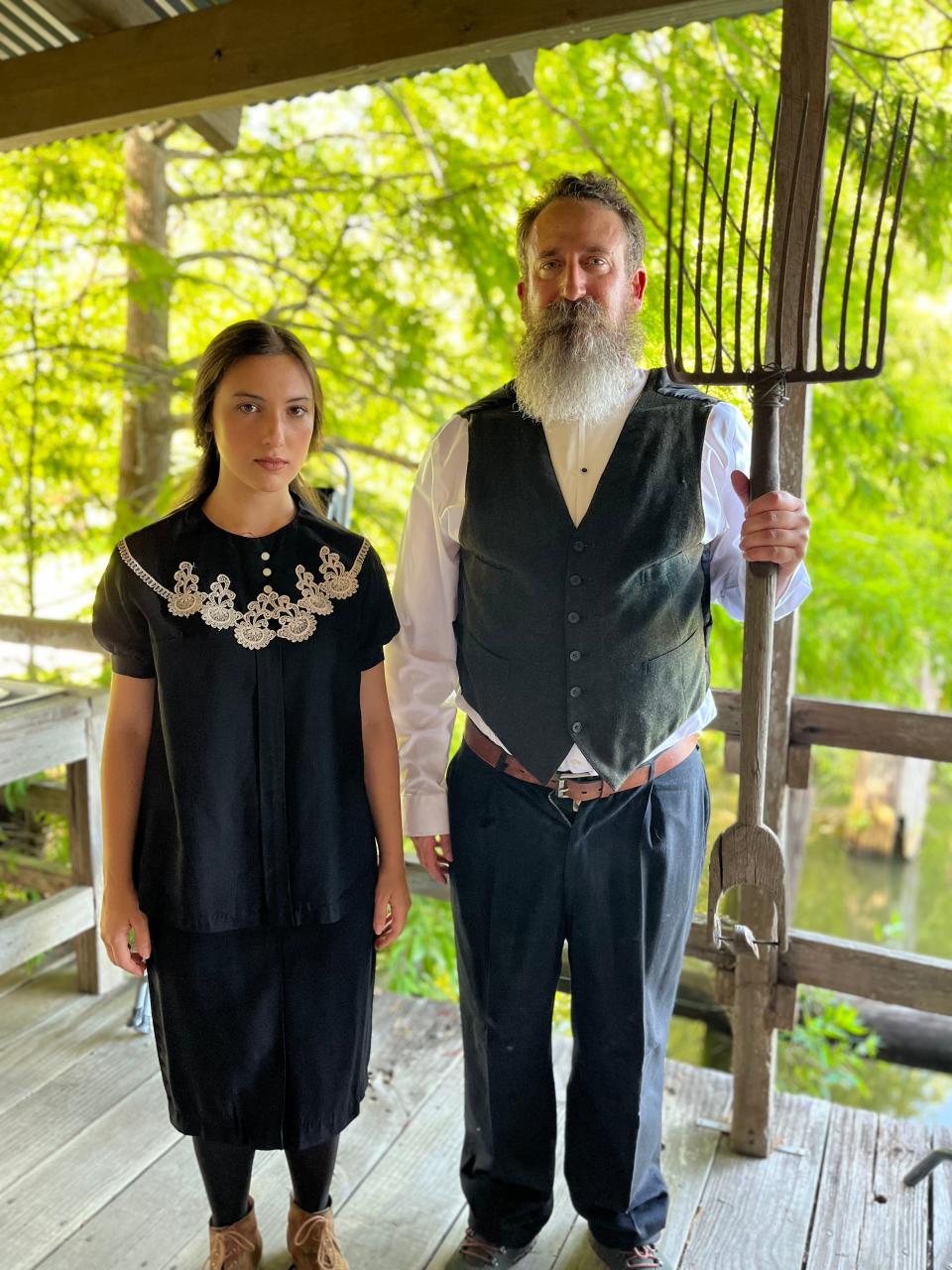 Renee Reed and Hick Cheramie in a photo titled "Cajun Gothic." The photo was taken on set of the upcoming short film Evangeline, a psychological horror based on the folktales of the Rougarou and Evangeline. The film is set for release next year at the New Orleans Film Festival.