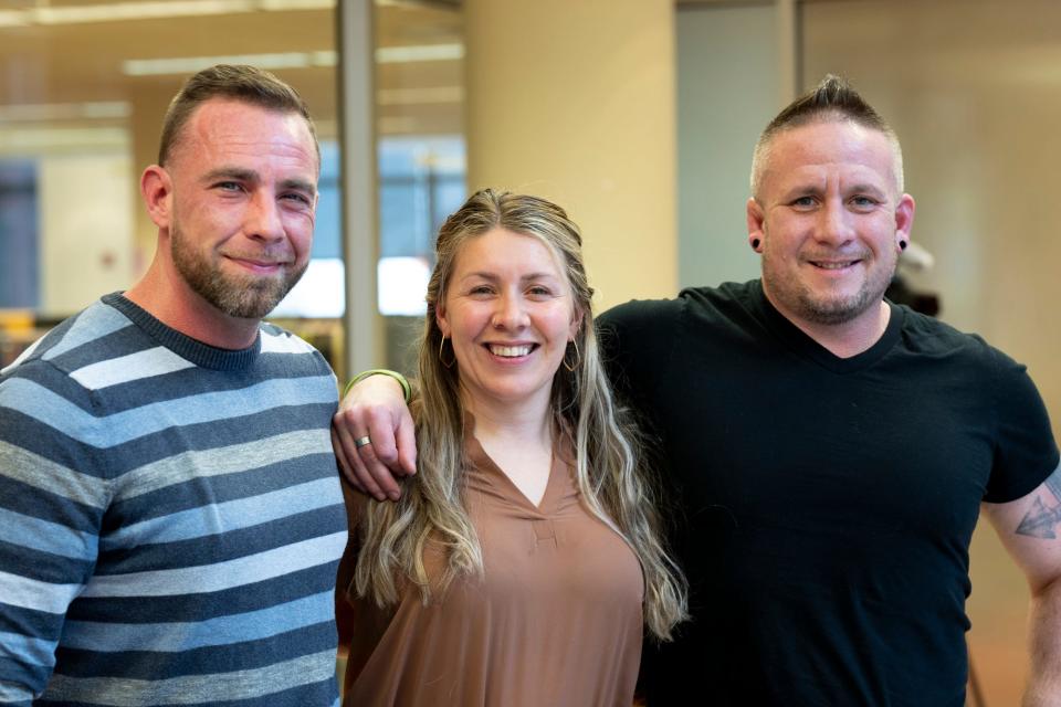 Aaron Laine (left), Hannah Schilling and Daniel Ritchie, original members of the grassroots On the Front Lines 24-7 chat.