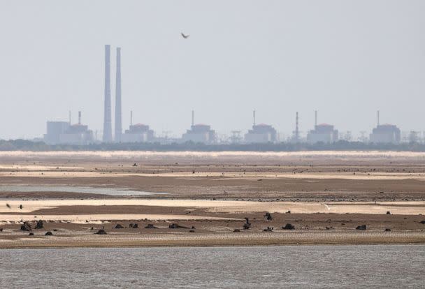 PHOTO: The Zaporizhzhia nuclear power plant, seen from the Ukrainian city of Nikopol on July 7, 2023. (Anatolii Stepanov/AFP via Getty Images)