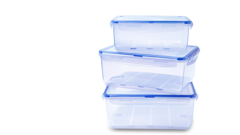 Stack of empty plastic containers