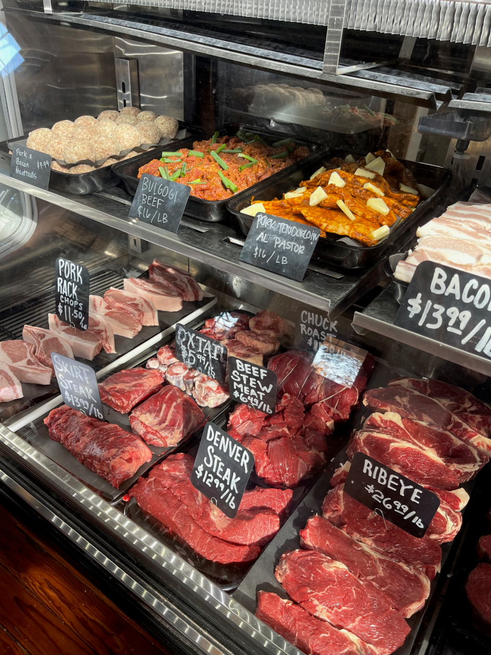 The meat counter at Home Place Pasture's butcher shop in Como, Mississippi.