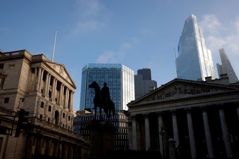 FILE PHOTO: AA view of The Bank of England and the City of London financial district in London, Britain