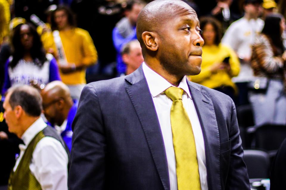 Missouri head coach Dennis Gates looks on during a college basketball game against Memphis at Mizzou Arena on Nov. 10, 2023, in Columbia, Mo.