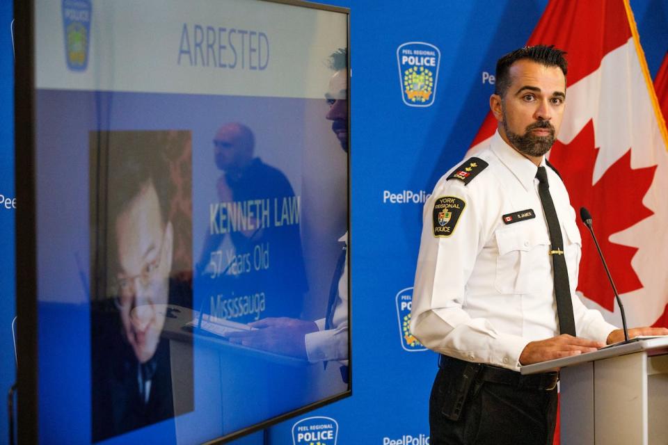 Inspector Simon James of York Regional Police provides an update on Aug. 29, 2023. Kenneth Law has been charged with 12 additional counts of counselling or aiding suicide.