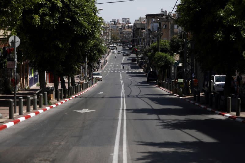 A general view shows a street in Bnei Brak as Israel enforces a lockdown of the ultra-Orthodox Jewish town badly affected by coronavirus disease (COVID-19), Bnei Brak, Israel