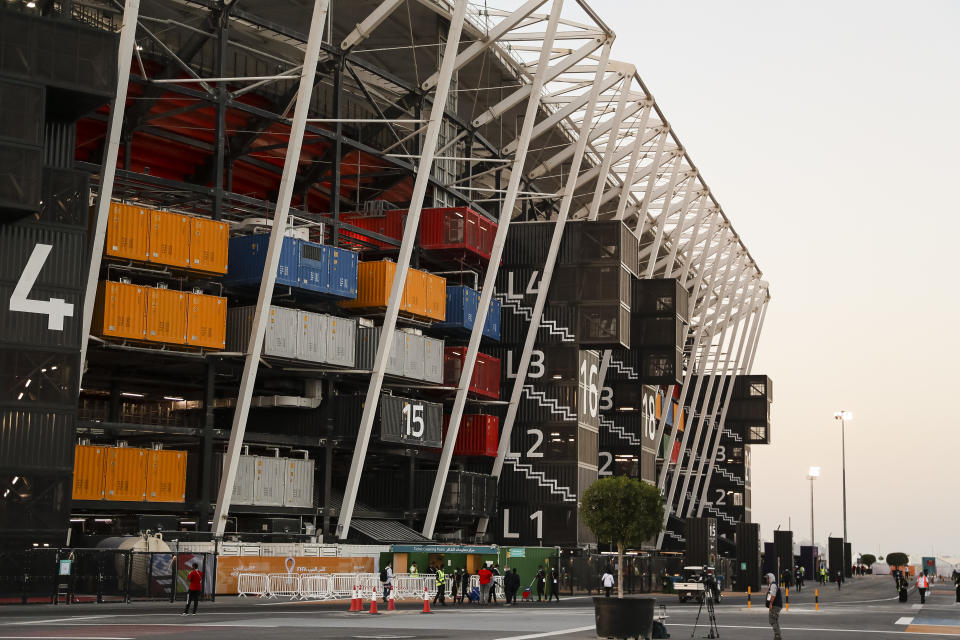 A view of the Facade of FIFA World Cup Stadium 974 during Arab Cup Qatar on December 7, 2021 in Doha, Qatar.