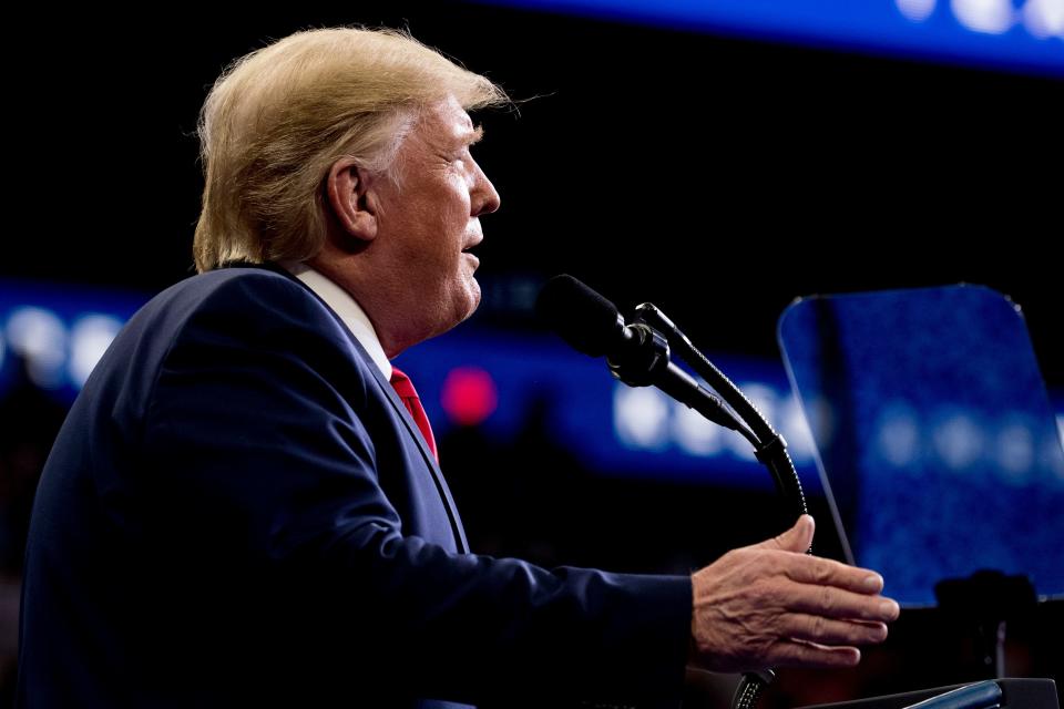 President Donald Trump speaks at a campaign rally at American Airlines Arena in Dallas, Texas, on Oct. 17, 2019.