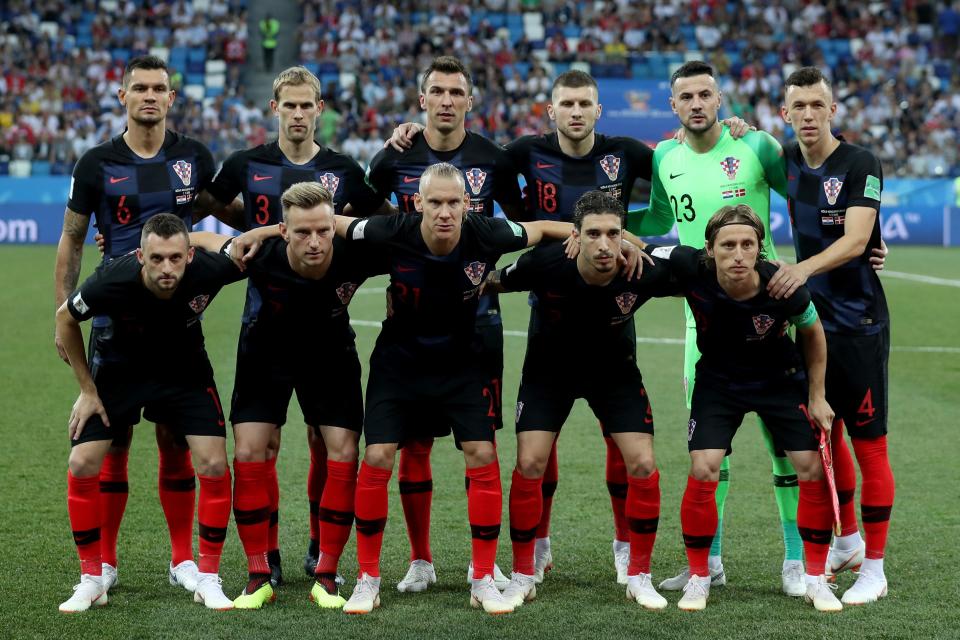 Players of Croatia pose for a photo ahead of the 2018 FIFA World Cup Russia Round of 16 match between Croatia and Denmark at the Nizhny Novgorod Stadium in Nizhny Novgorod, Russia on July 01, 2018. (Getty Images)