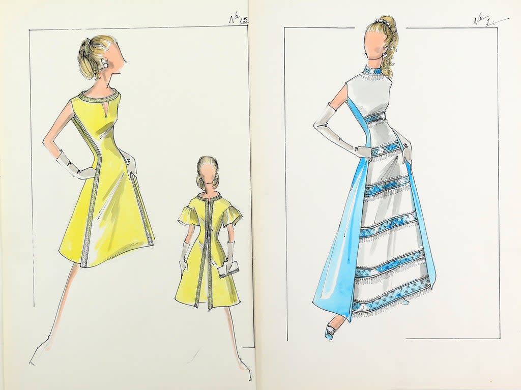 Sir Norman Hartnell’s sketches of dresses for Princess Anne (Ewbank’s Auctions)