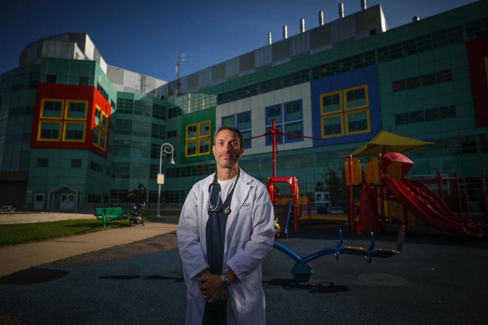 Dr. Stephen Freedman, a pediatric emergency medicine physician, poses for a photo outside the Alberta Children’s Hospital in Calgary. 
