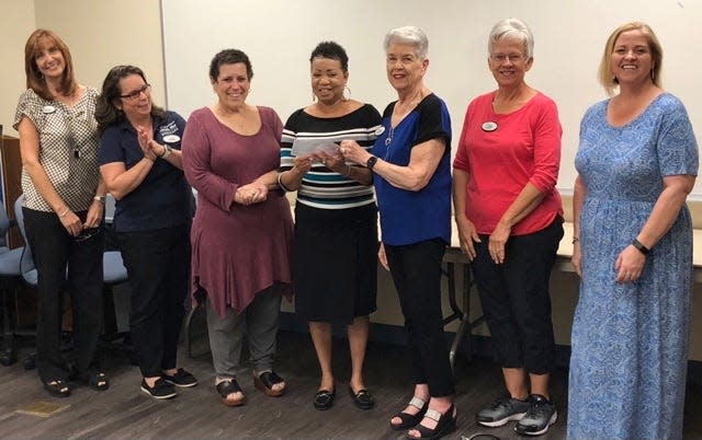 The Senior Resource Foundation of Ocala presented a $4,000 check to Marion Senior Services. From left: Leigh Blair, Senior Resource Foundation of Ocala board member; Tirsa Rodriguez, Senior Resource Foundation of Ocala board member; Angela Kinsler, Marion Senior Services; Glenda Thomas, Marion Senior Services; Phyllis Silverman, president and founder of the Senior Resource Foundation of Ocala; Cindy Gaffin, Senior Resource Foundation of Ocala board member; and Tamara Fleischhaker, Senior Resource Foundation of Ocala board member.