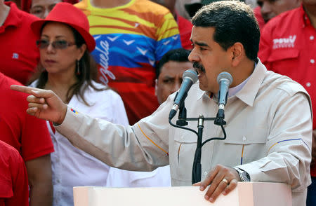 FILE PHOTO - Venezuela's President Nicolas Maduro gives a speech during a rally in support of his government in Caracas, Venezuela April 6, 2019. REUTERS/Manaure Quintero