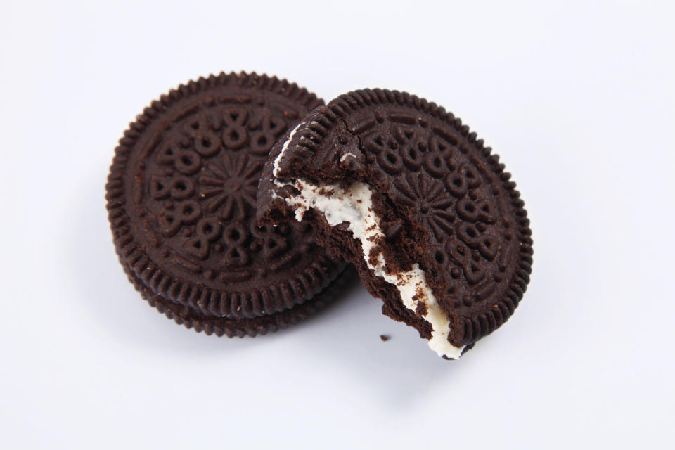 Two oreo cookies.