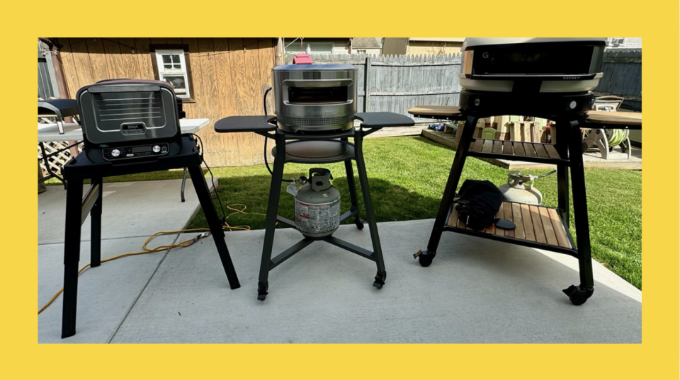 Ninja 8-in-1 Woodfire (left), Solo Stove Pi (middle) and Gozney Dome (right) pizza ovens