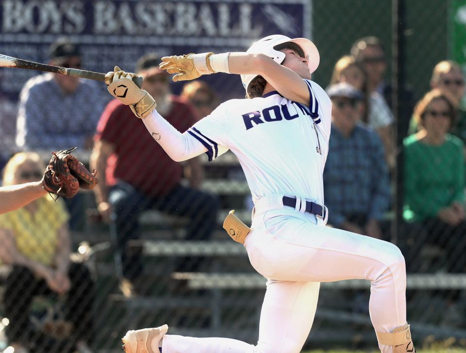 Jacksonville Routt's Nolan Turner bats during the game against Pleasant Plains Thursday, May 4, 2023.