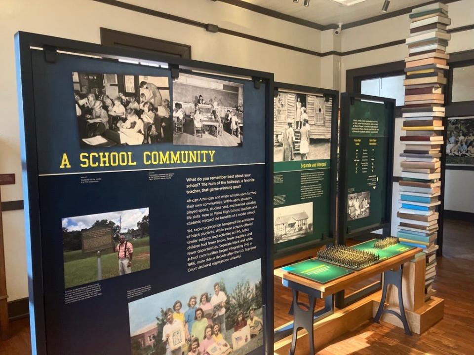 An exhibit inside the Plains High School Visitor Center in Plains, Georgia shows the impacts of segregated schools in the 1940s.
