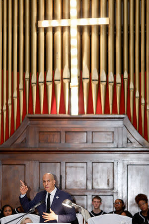 Democratic 2020 U.S. presidential candidate and U.S. Senator Cory Booker (D-NJ) gives the keynote speech at Brown Chapel AME Church in Selma, Alabama, U.S. March 3, 2019. REUTERS/Chris Aluka Berry