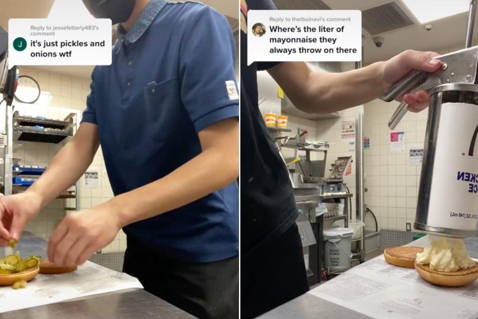 McDonald's worker making burgers in TikTok videos