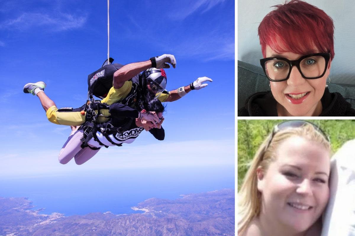 Sarah Moore, top right, is doing a charity skydive for Macmillan in honour of her friend Suzie  Garner, bottom right, who has terminal cancer <i>(Image: Supplied/ stock)</i>