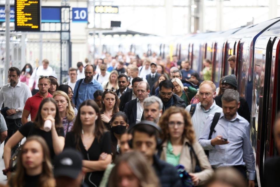 Passengers at Waterloo station, as train services continue to be disrupted (James Manning/PA) (PA Wire)