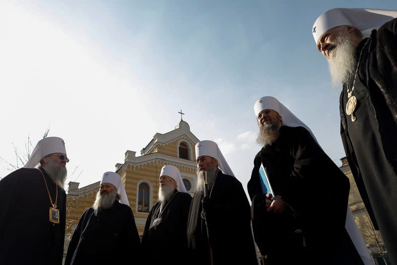 Delegation of the Ukrainian Orthodox Church branch loyal to Moscow wait for a possible meeting with Ukraine's President Zelenskiy in Kyiv