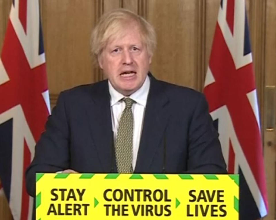 Screen grab of Prime Minister Boris Johnson during a media briefing in Downing Street, London, on coronavirus (COVID-19). (Photo by PA Video/PA Images via Getty Images)