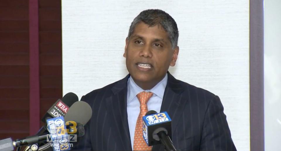 Dr. Mohan Suntha, the hospital&rsquo;s president and CEO, apologized for the incident at a press conference. (Photo: CBS Baltimore)