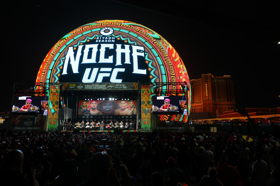 LAS VEGAS, NEVADA - SEPTEMBER 12: A general view during the UFC 306 at Riyadh Season Noche UFC press conference at Sphere on September 12, 2024 in Las Vegas, Nevada. (Photo by Chris Unger/Zuffa LLC)