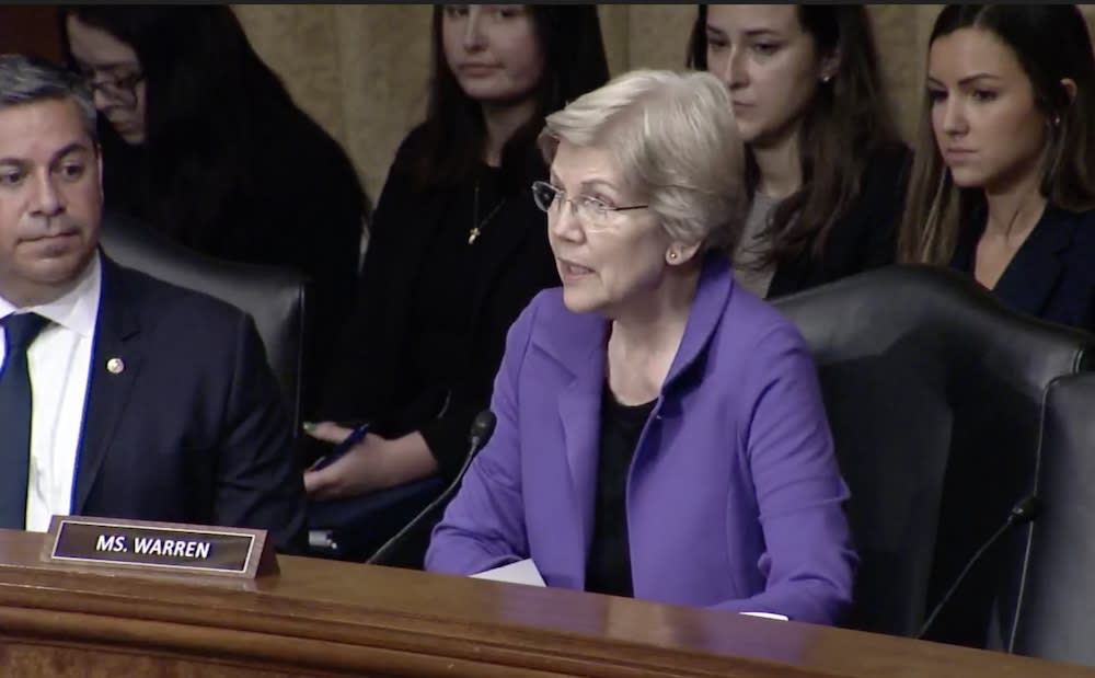 Senator Elizabeth Warren spoke today during a Senate Committee on Indian Affairs business meeting to consider bipartisan legislation she introduced last month that would establish a Truth and Healing commission on Indian boarding school policies. (Photo: SCIA) 