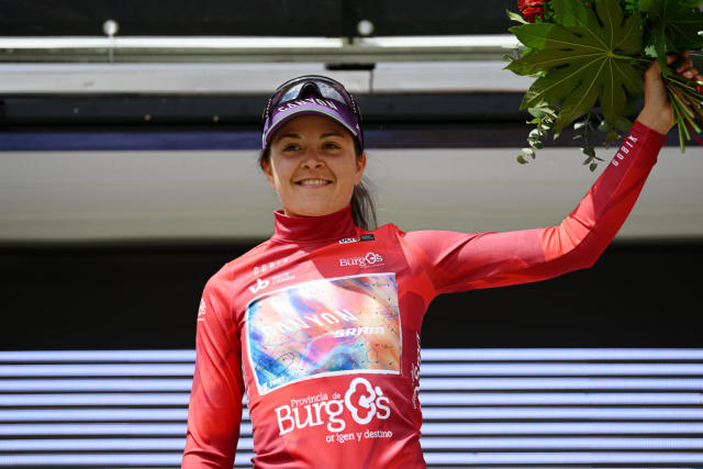 LERMA SPAIN  MAY 19 Soraya Paladin of Italy and CanyonSRAM Racing Team  Red Mountain Jersey celebrates at podium during the 8th Vuelta a Burgos Feminas 2023 Stage 2 a 1189km stage from Sotresgudo to Lerma  UCIWWT  on May 19 2023 in Lerma Spain Photo by Dario BelingheriGetty Images