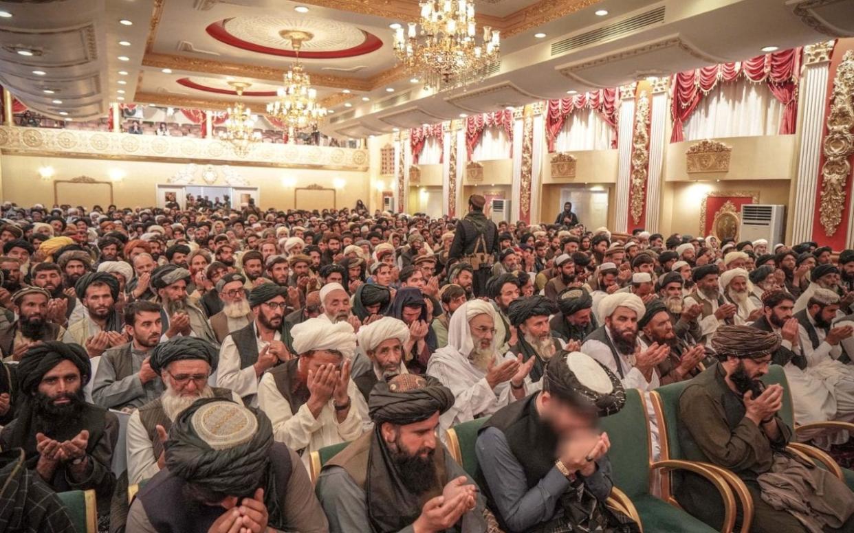 Sirajuddin Haqqani praised the Taliban's suicide bombers at a ceremony for their families in Kabul's Inter-Continental Hotel on October 19, 2021 - Afghan ministry of interior