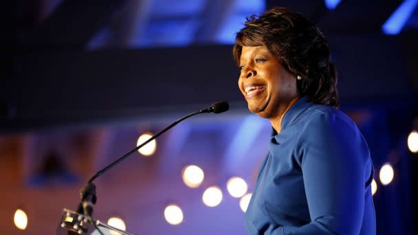 PHOTO: Senate candidate Cheri Beasley speaks during the North Carolina Democratic Party's election night party in Raleigh, N.C., May 17, 2022. (The Washington Post via Getty Images, FILE)