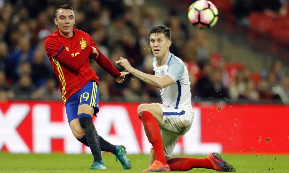 Spain’s Iago Aspas scores on his international debut against England
